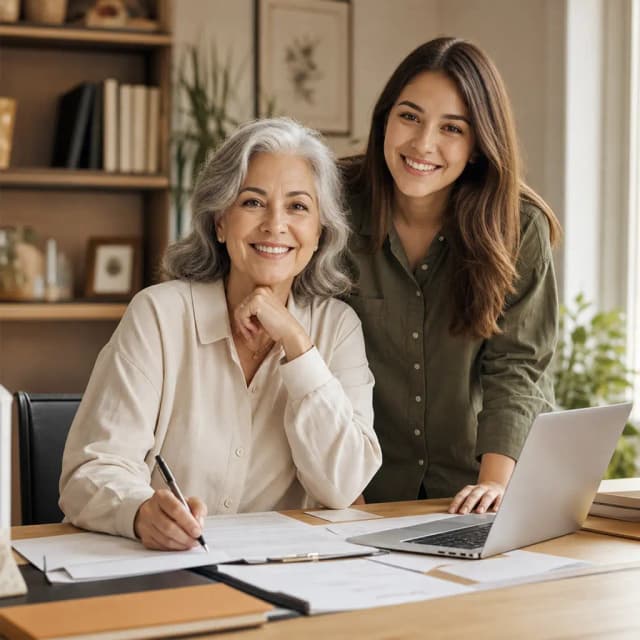 Business owner smiling with family